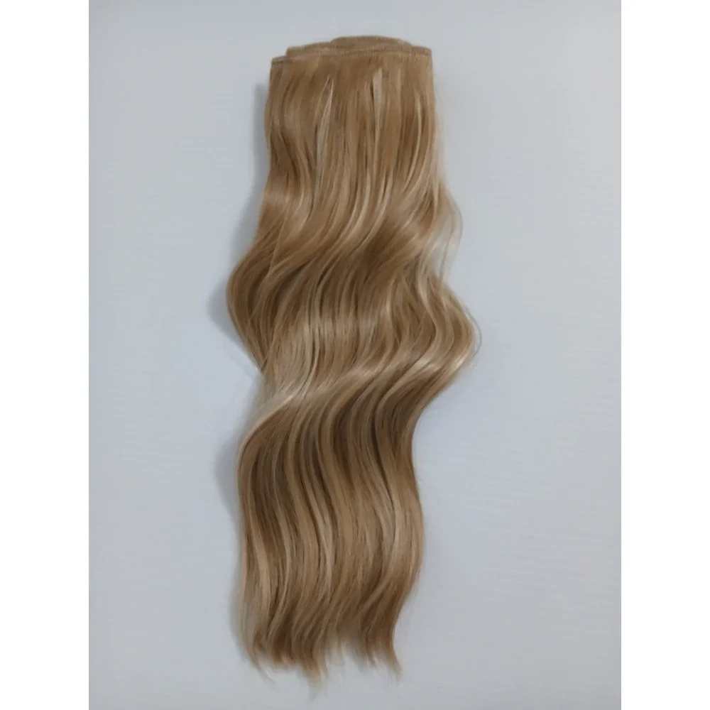 Wavy Ash Blonde Highlighted Clip In Synthetic Hair Extensions 5 Piece Body Wave